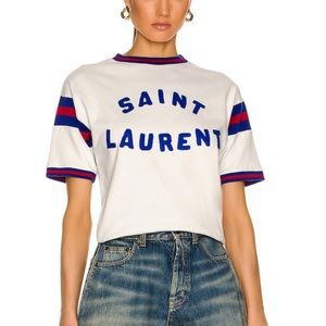 Saint Laurent Sport Vintage T-Shirt in Dirty Ecru, Bleu, & Rouge